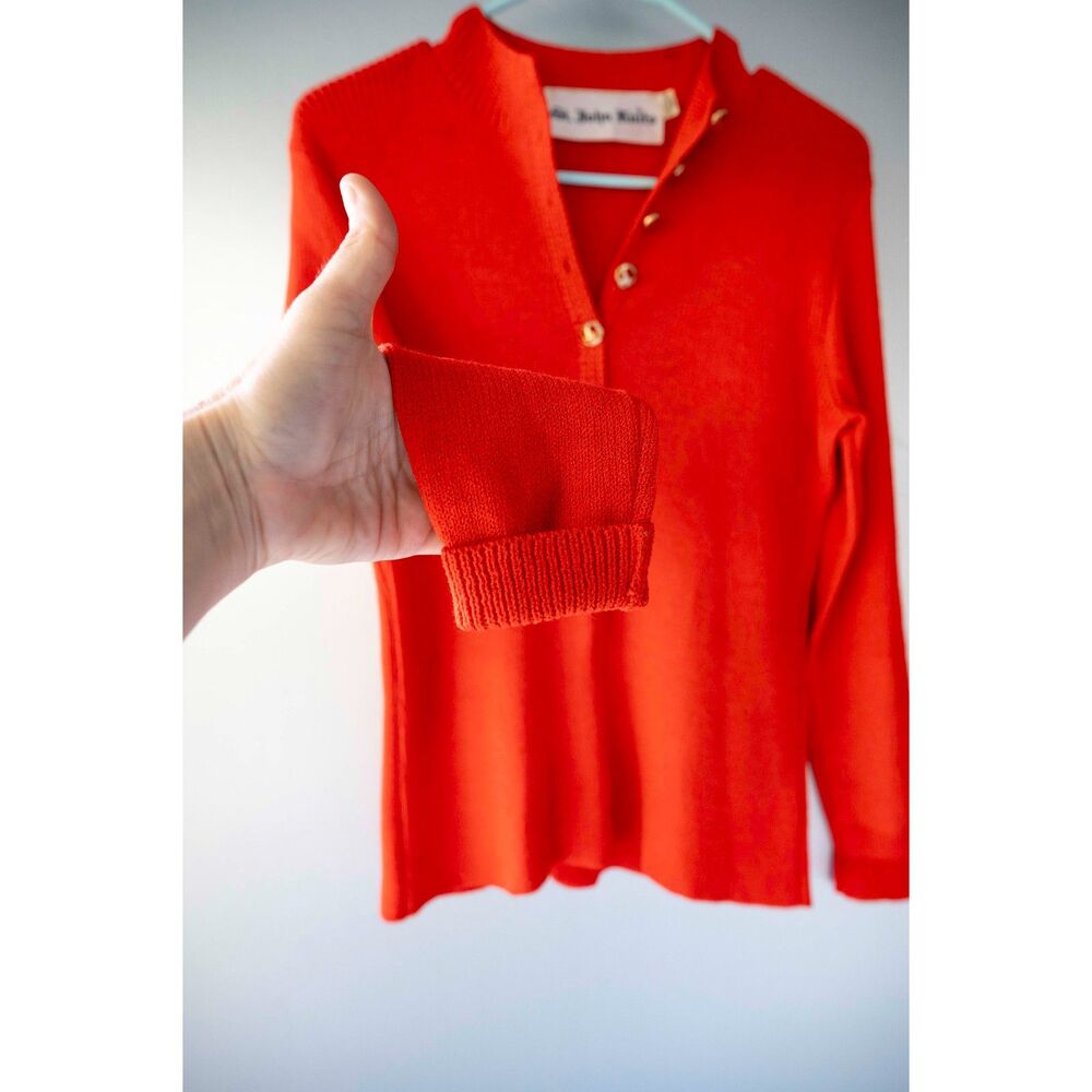 Vintage 1970's St John Knit Red Orange Gold Button Heavy Sweater Top S - Picture 4 of 10